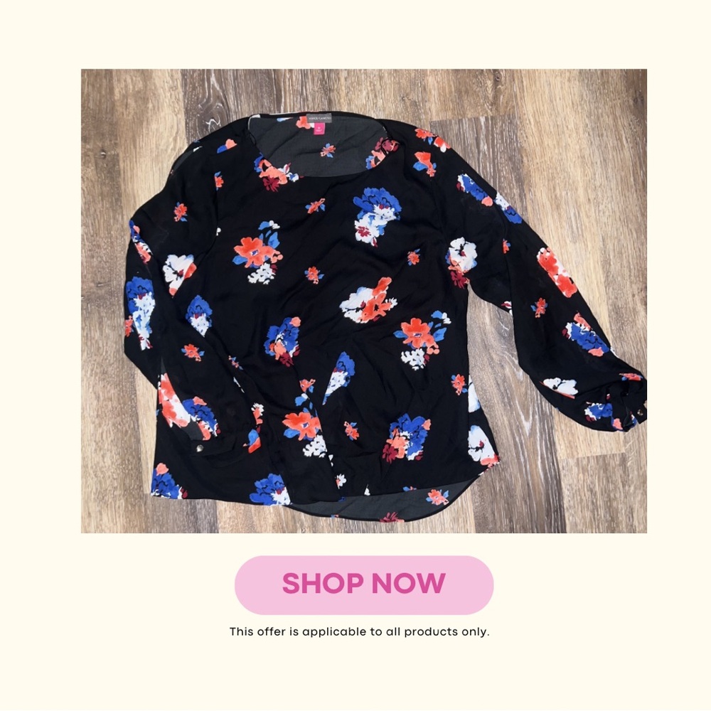 Vince Camuto Floral Twist-Front Black Long-Sleeve Top